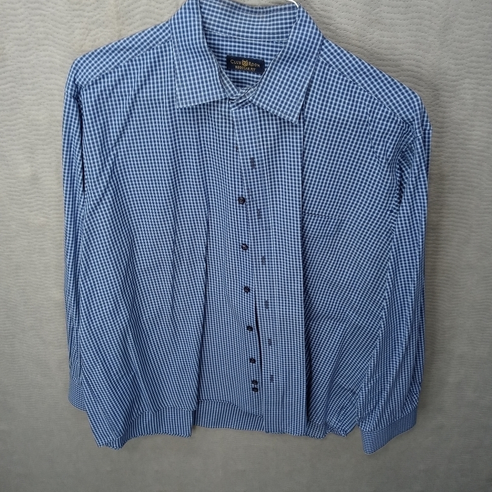 Club Room men's regular fit button blue plaid long